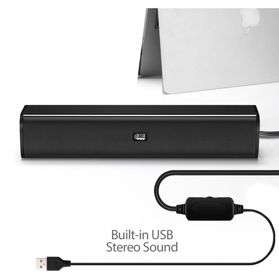 Adesso Xtream S5 USB-Powered Desktop Computer Sound Bar Speaker with Dynamic Sound- 5W x 2 - Portable Adesso Xtream S5 USB-Powered Desktop Computer Sound Bar Speaker with Dynamic Sound- 5W x 2 - Portable